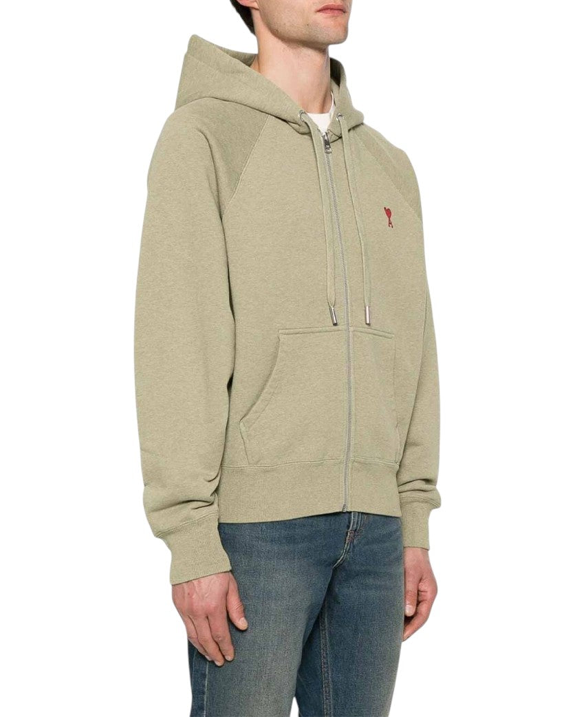 AMI Paris Ami De Coeur Small Logo Zipped Hoodie Heather Green