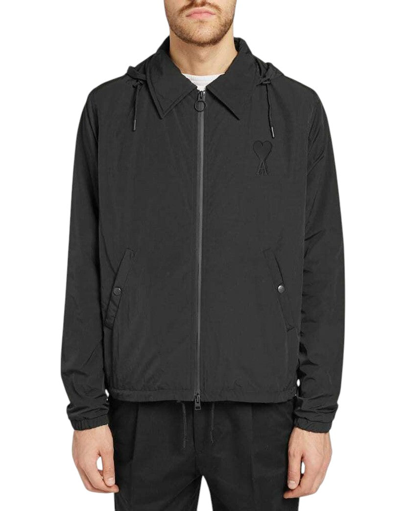 AMI Paris Heart Logo Hooded Windbreaker Black