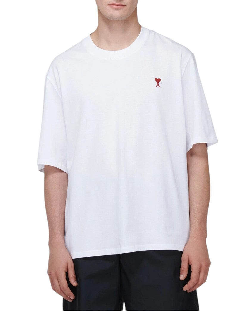 AMI Paris Logo Embroidered Cotton Jersey T-Shirt White