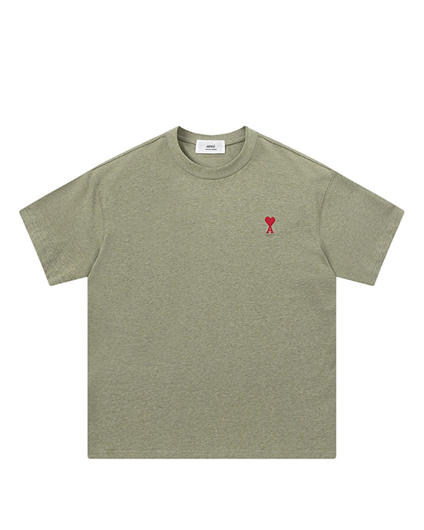 AMI Paris Ami De Coeur Small Logo T-Shirt Heather Green