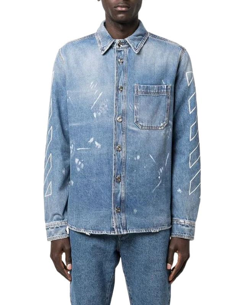 Off-White Diag Outline Paint Denim Shirt Blue