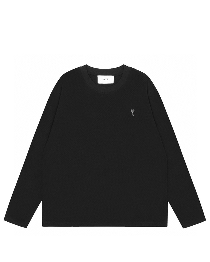 AMI Paris Ami De Coeur Tonal Small Heart Long Sleeve Black