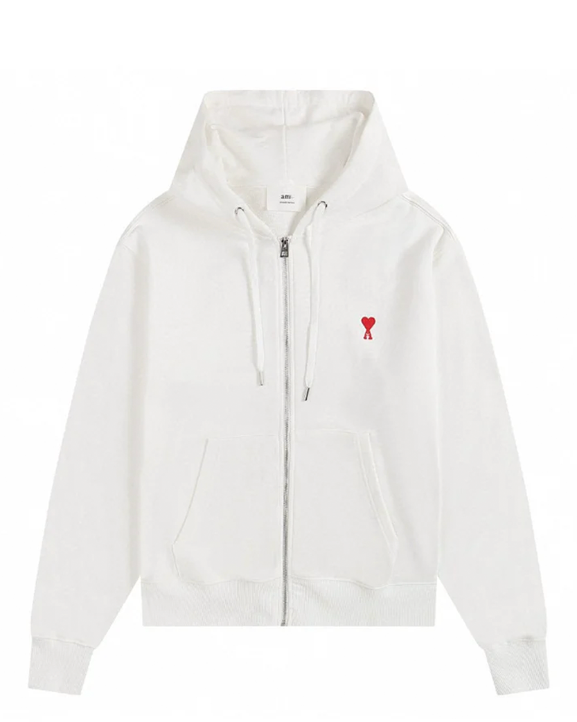 AMI Paris Ami De Coeur Small Heart Zipped Hoodie White