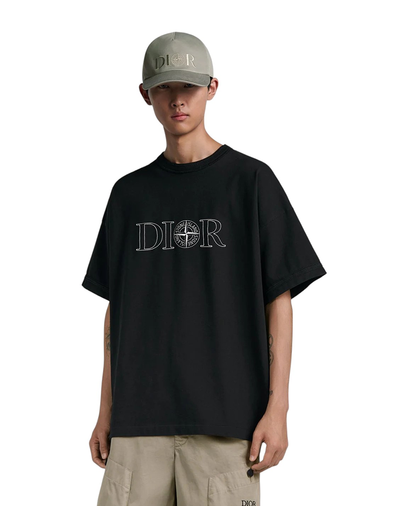 SI x Dior Cotton Jersey White Logo T-Shirt Black SI0216-BK