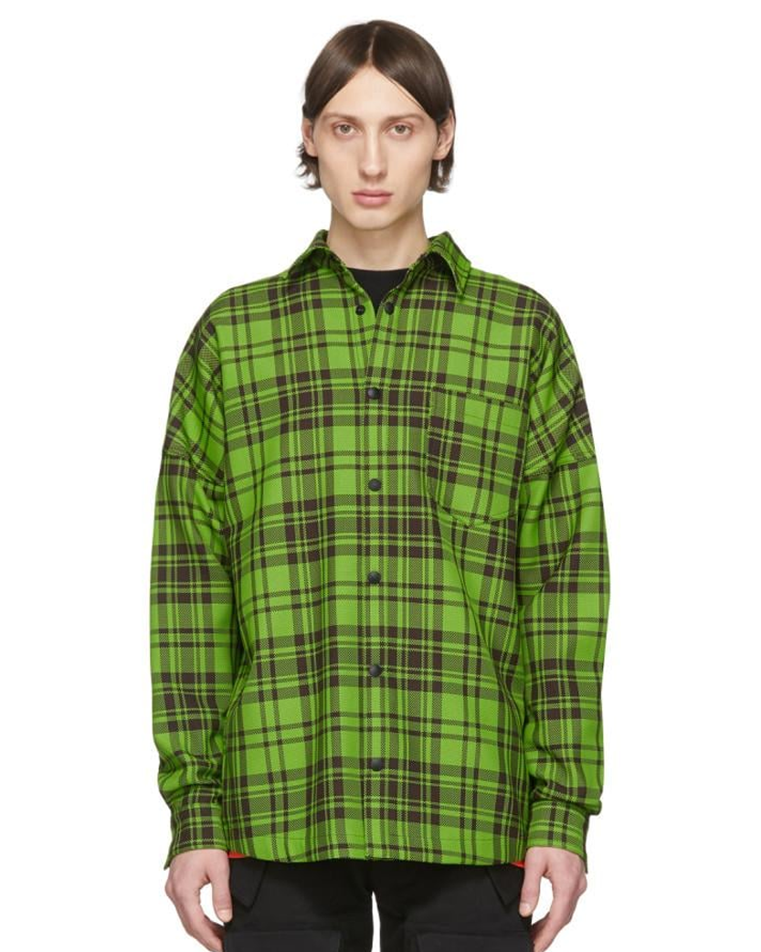 Palm Angels Check Logo Overshirt Green