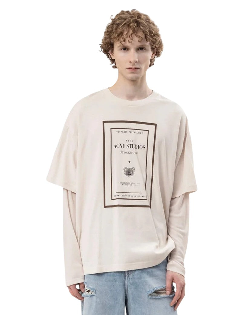 Acne Studios Graphic Print Layered Long Sleeve Warm Beige