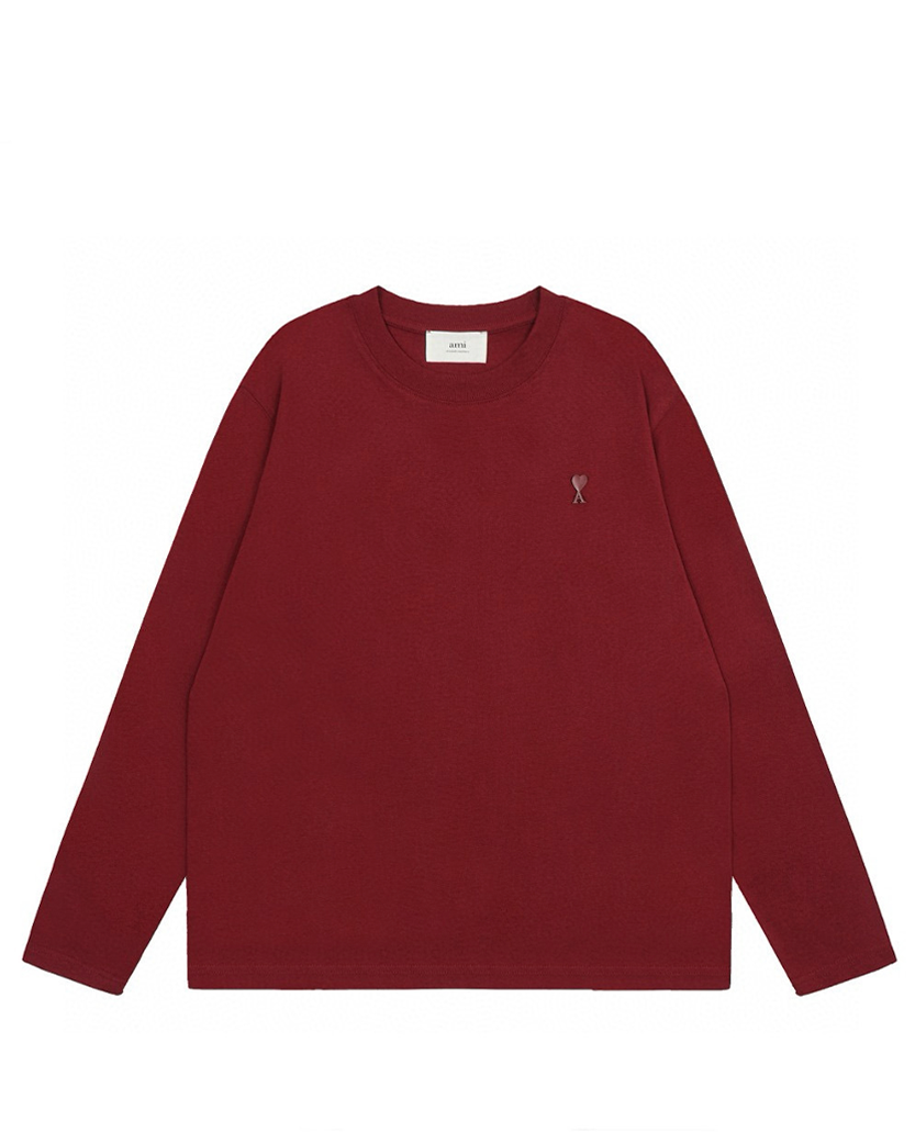 AMI Paris Ami De Coeur Tonal Small Heart Long Sleeve Burgundy