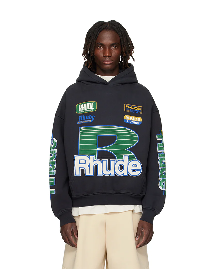 Rhude Roadway Racing Hoodie Vintage Black