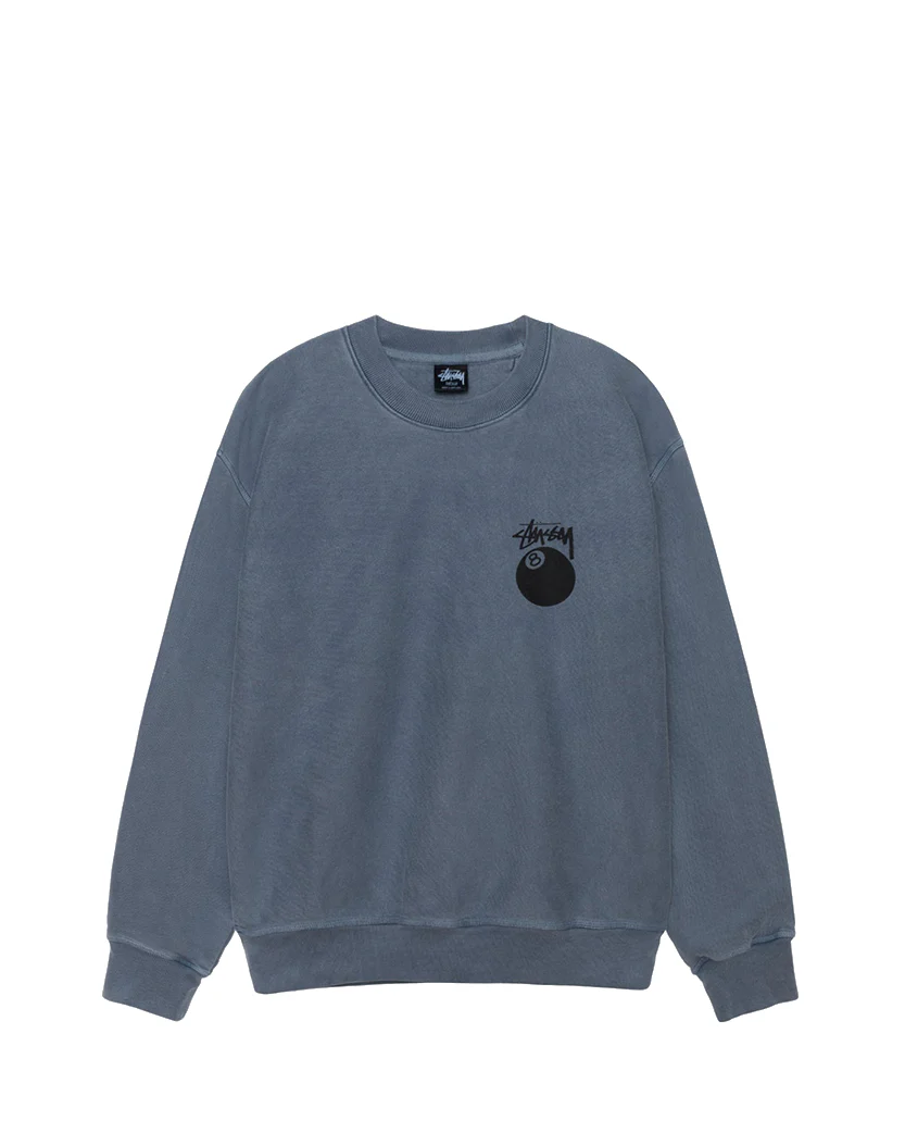 STUSSY 8 Ball Crew Pigment Dyed Washed Blue