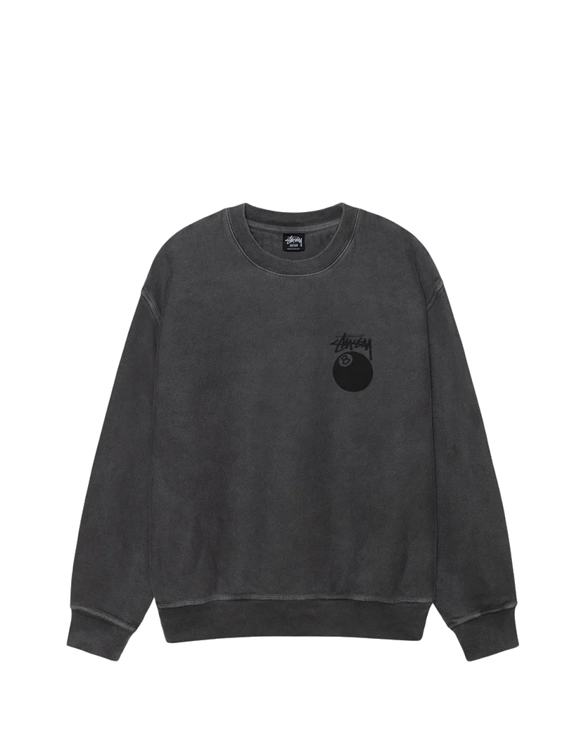 STUSSY 8 Ball Crew Pigment Dyed Washed Black