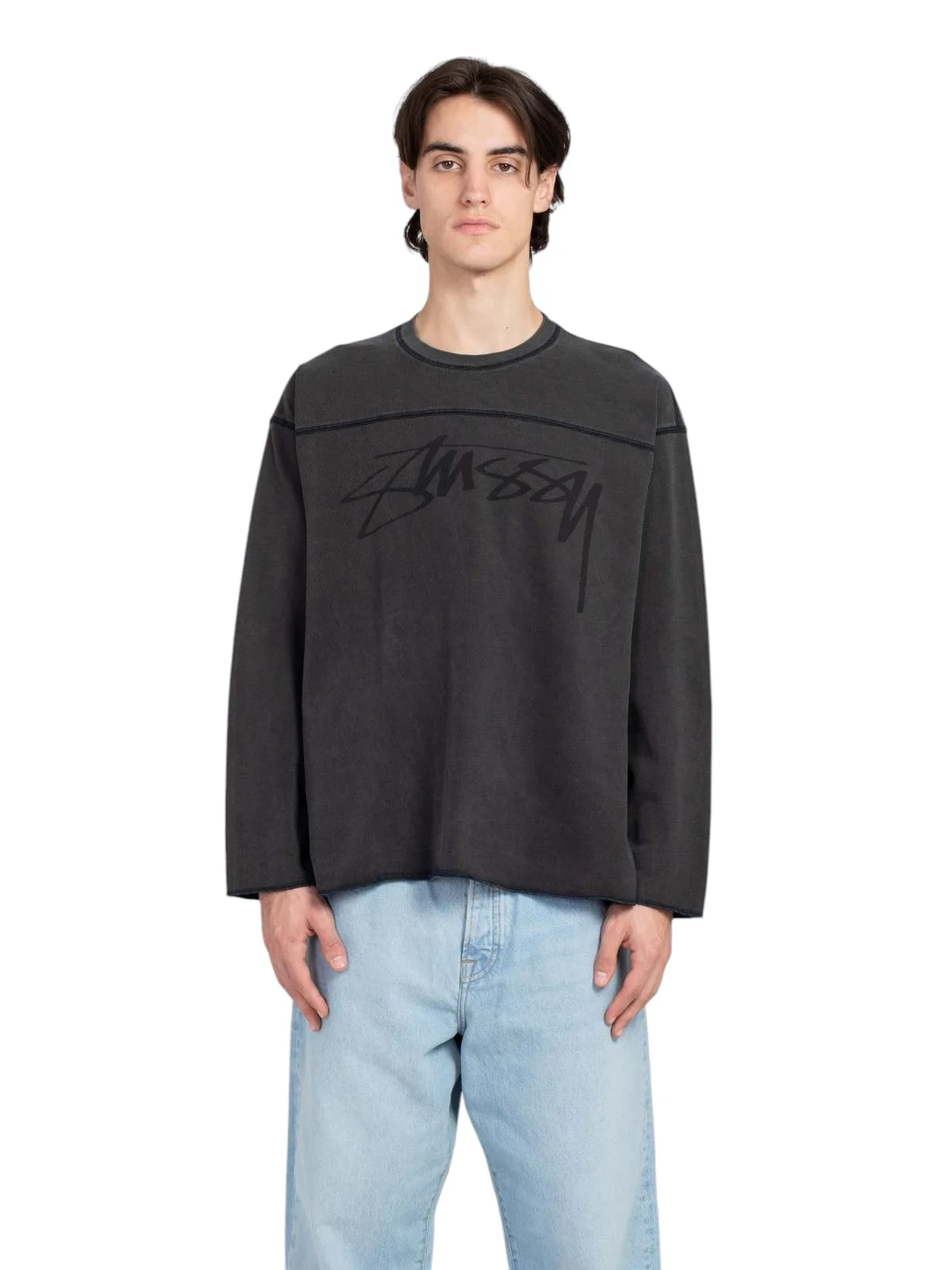 STUSSY Football Crew Pigment Dyed Washed Black