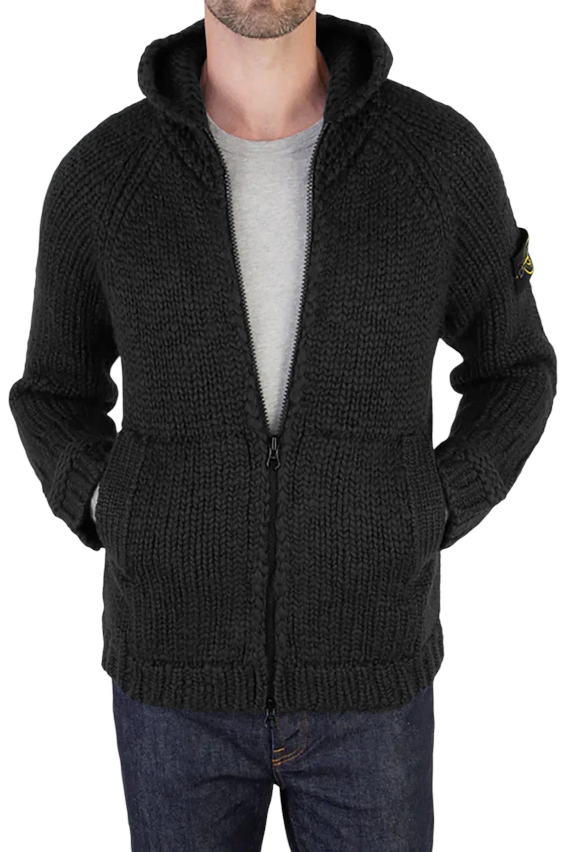 544D4 Hooded Knit Zip Cardigan Black SI0247-BK