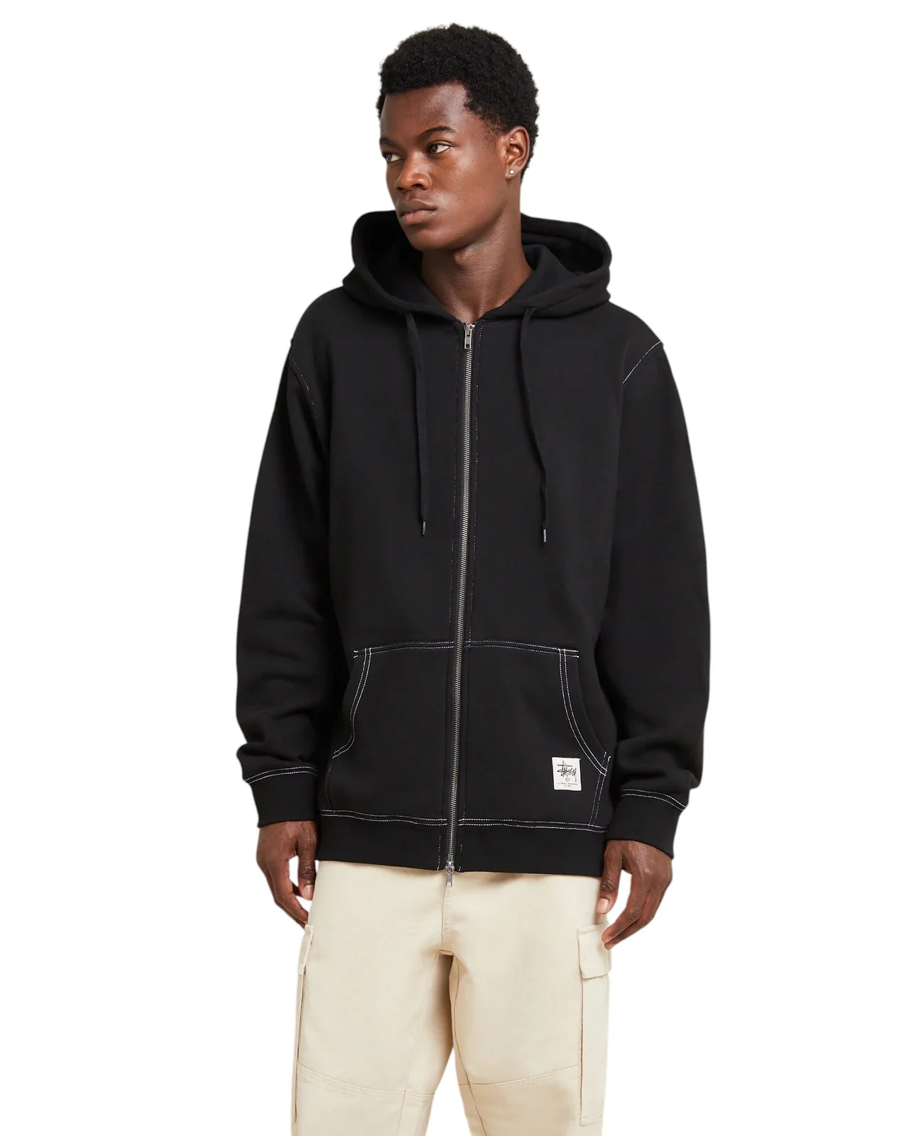 STUSSY Double Face Label Zip Hoodie Black