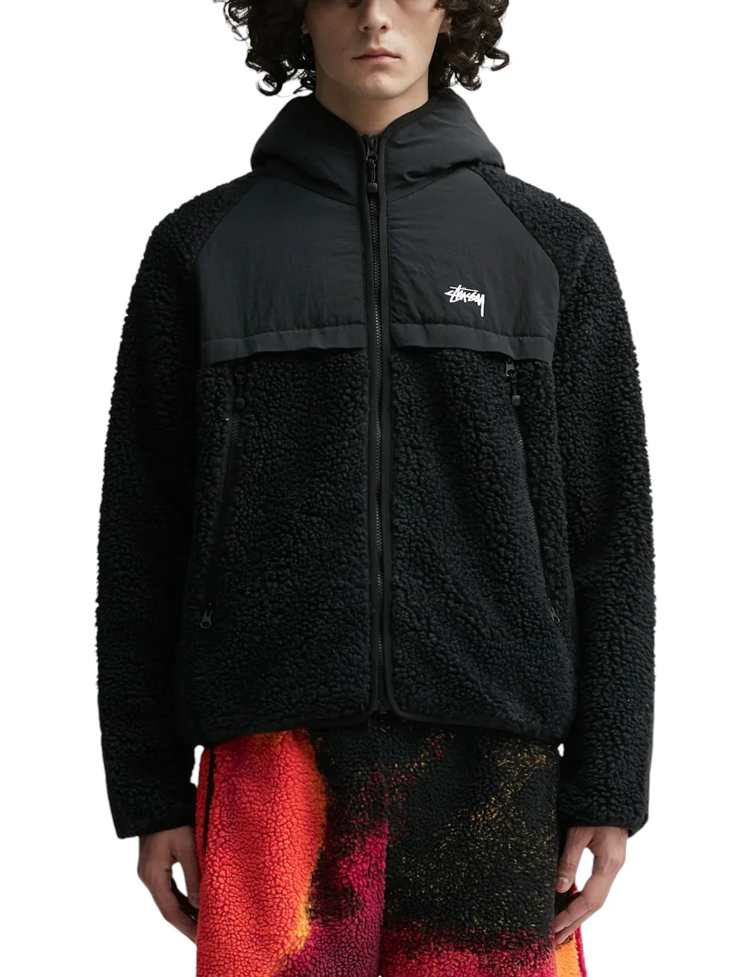 STUSSY Sherpa Paneled Hooded Jacket Black