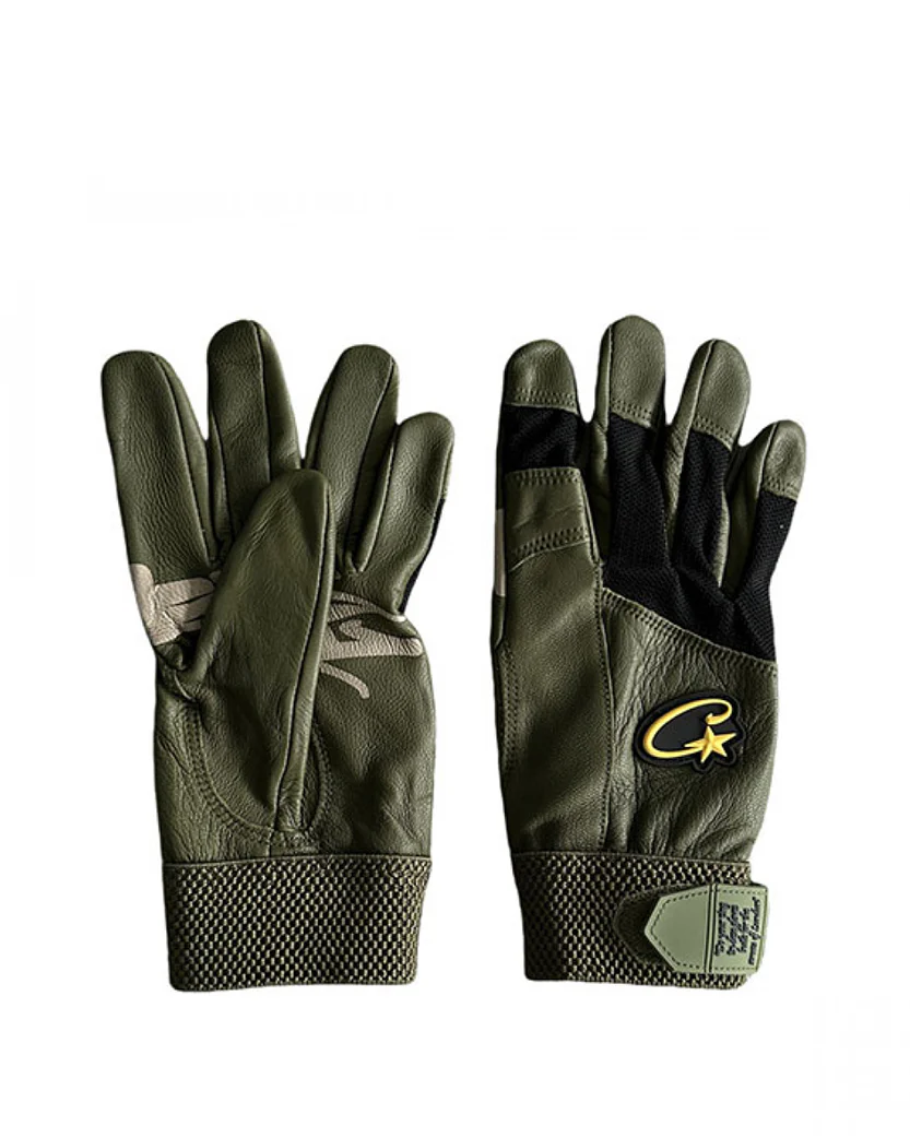 Corteiz Leather Gloves Gutta Green