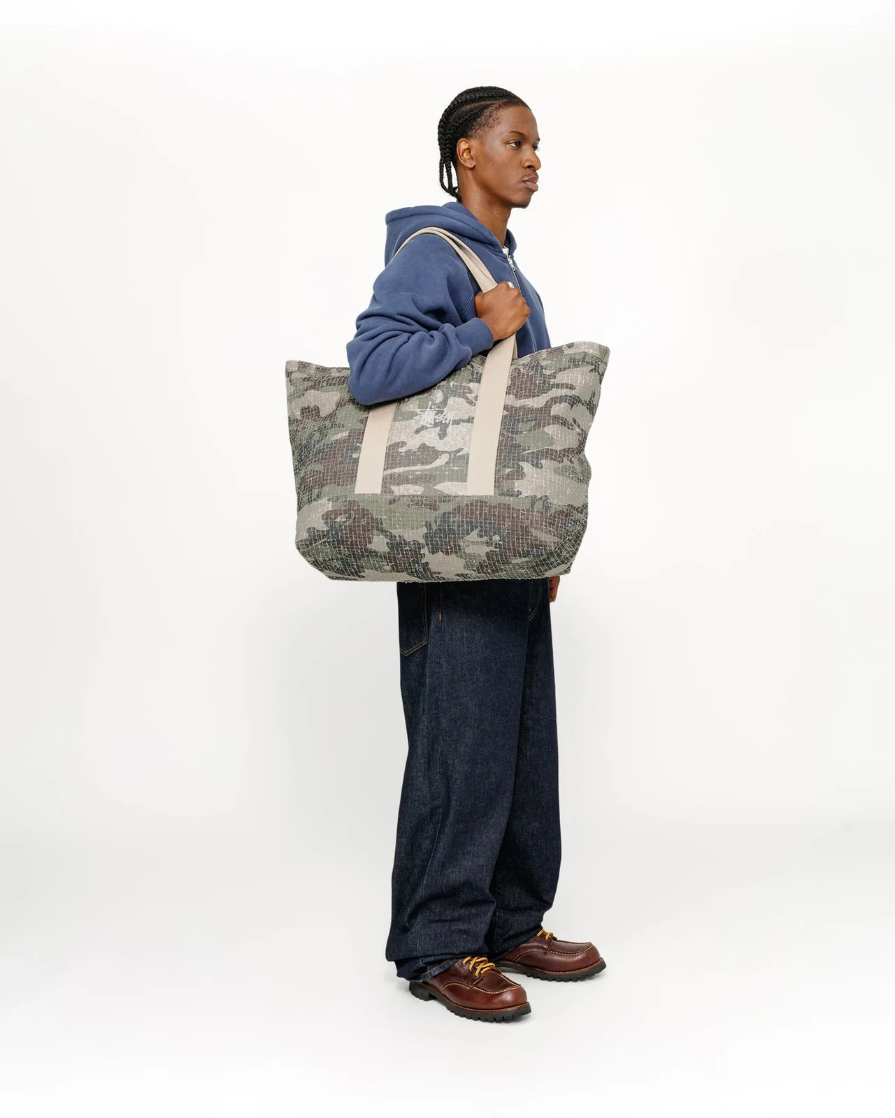 STUSSY Needle Punch XL Tote Bag Camo