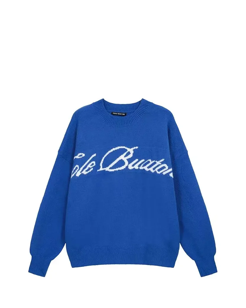 Cole Buxton Script Logo Knit Sweater Blue