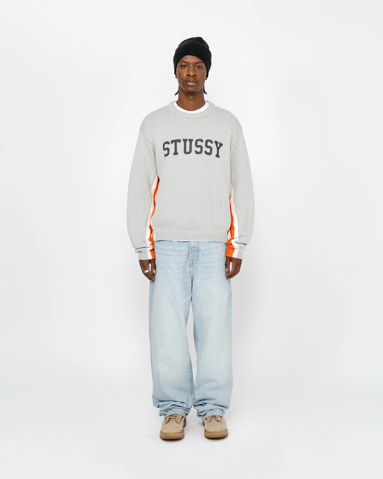 STUSSY Contrast Stripe Crew Heather