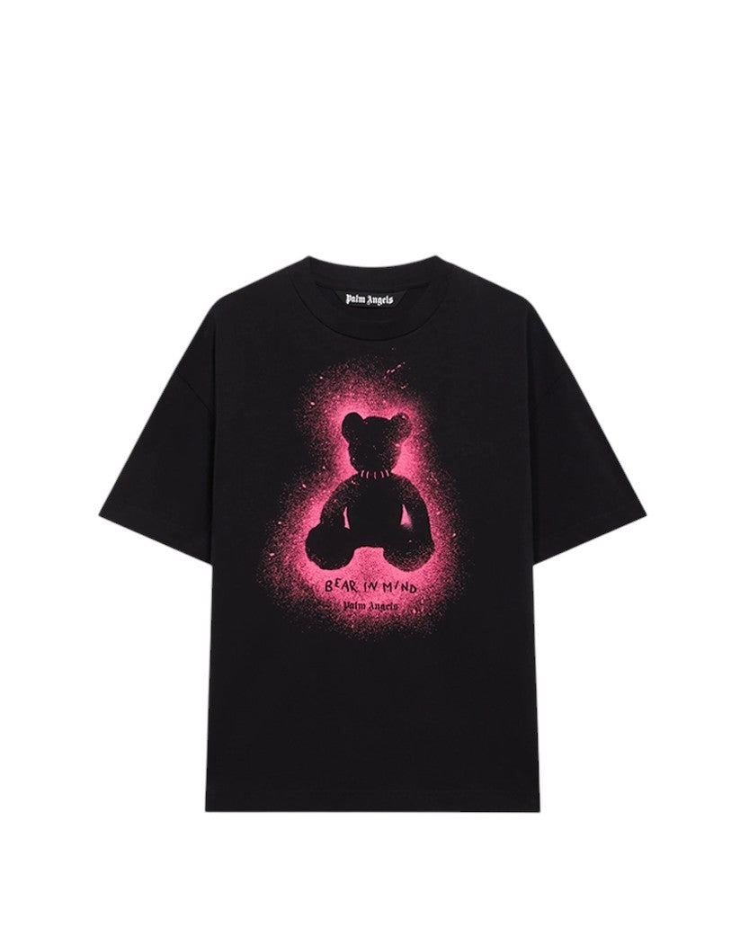 Palm Angels Spray Bear Regular T-shirt Black Fuchsia Fluo