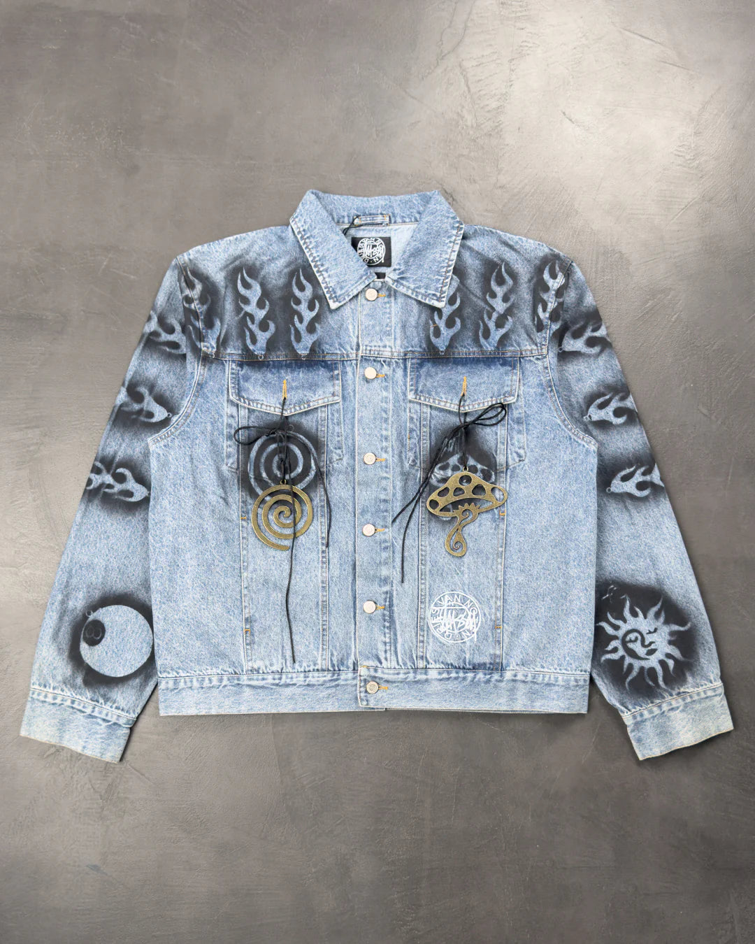 Stussy x Dries Van Noten Hand-Stencilled Denim Jacket Washed Blue