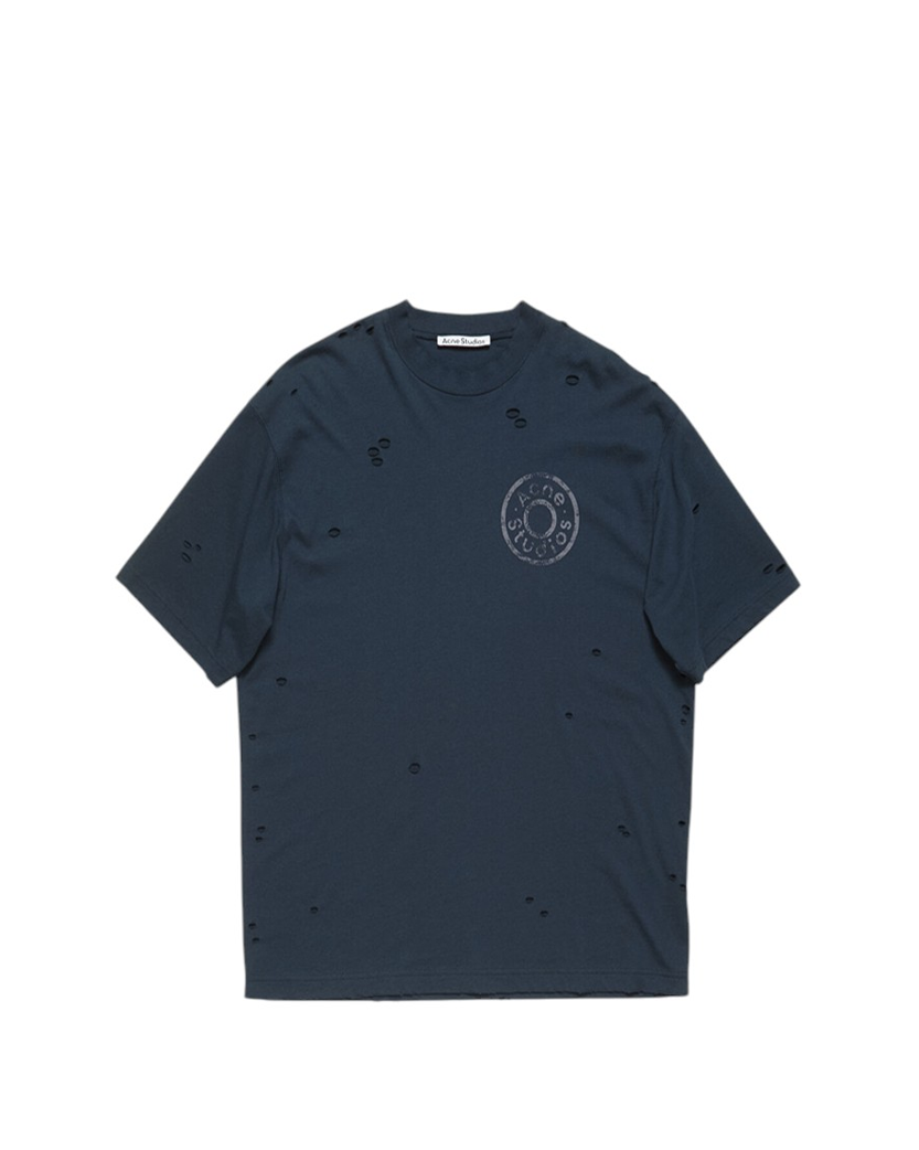Acne Studios Distressed Logo T-Shirt Dark Navy