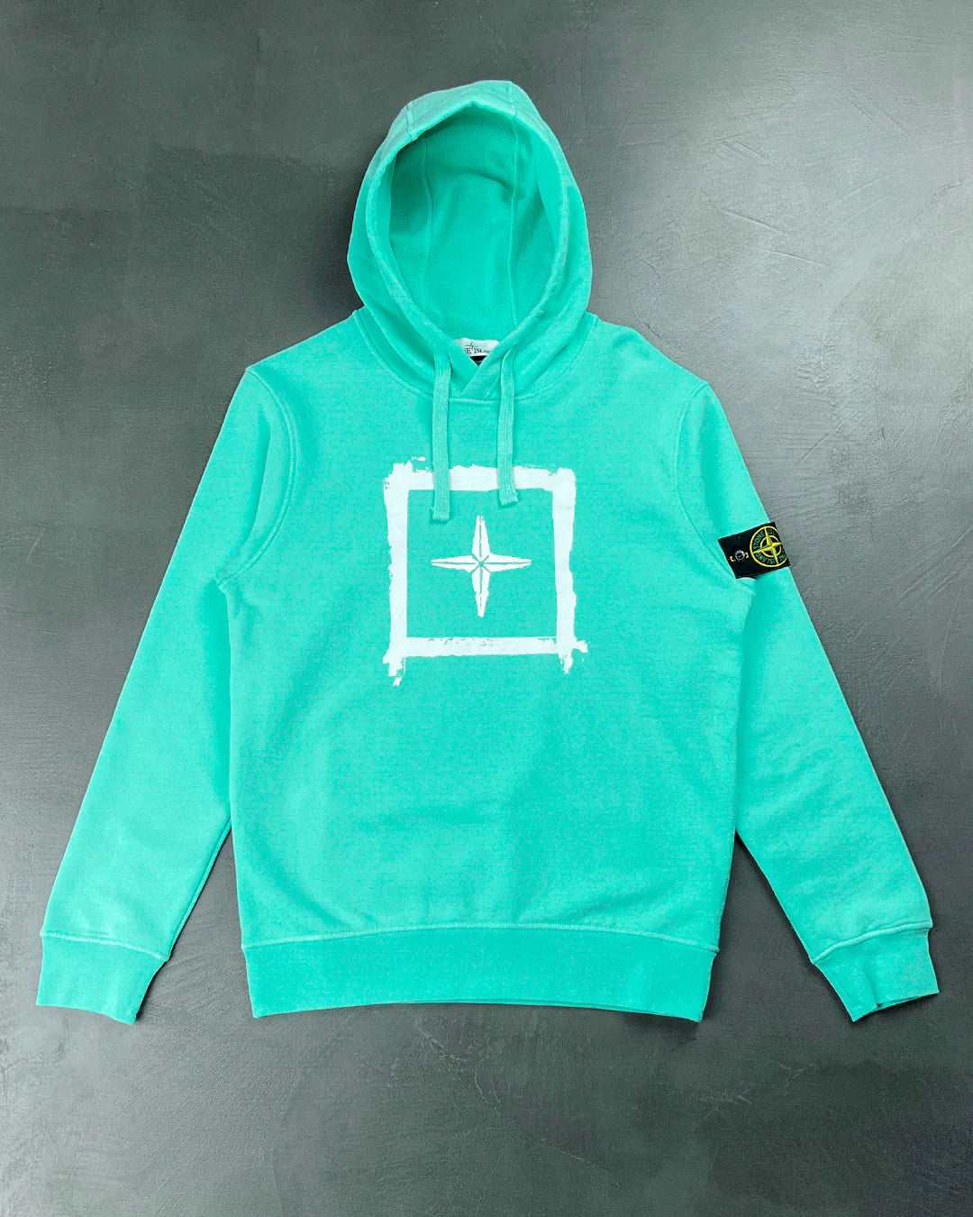 65894 Stencil Print Hooded Sweatshirt Aqua SI0145-AQ