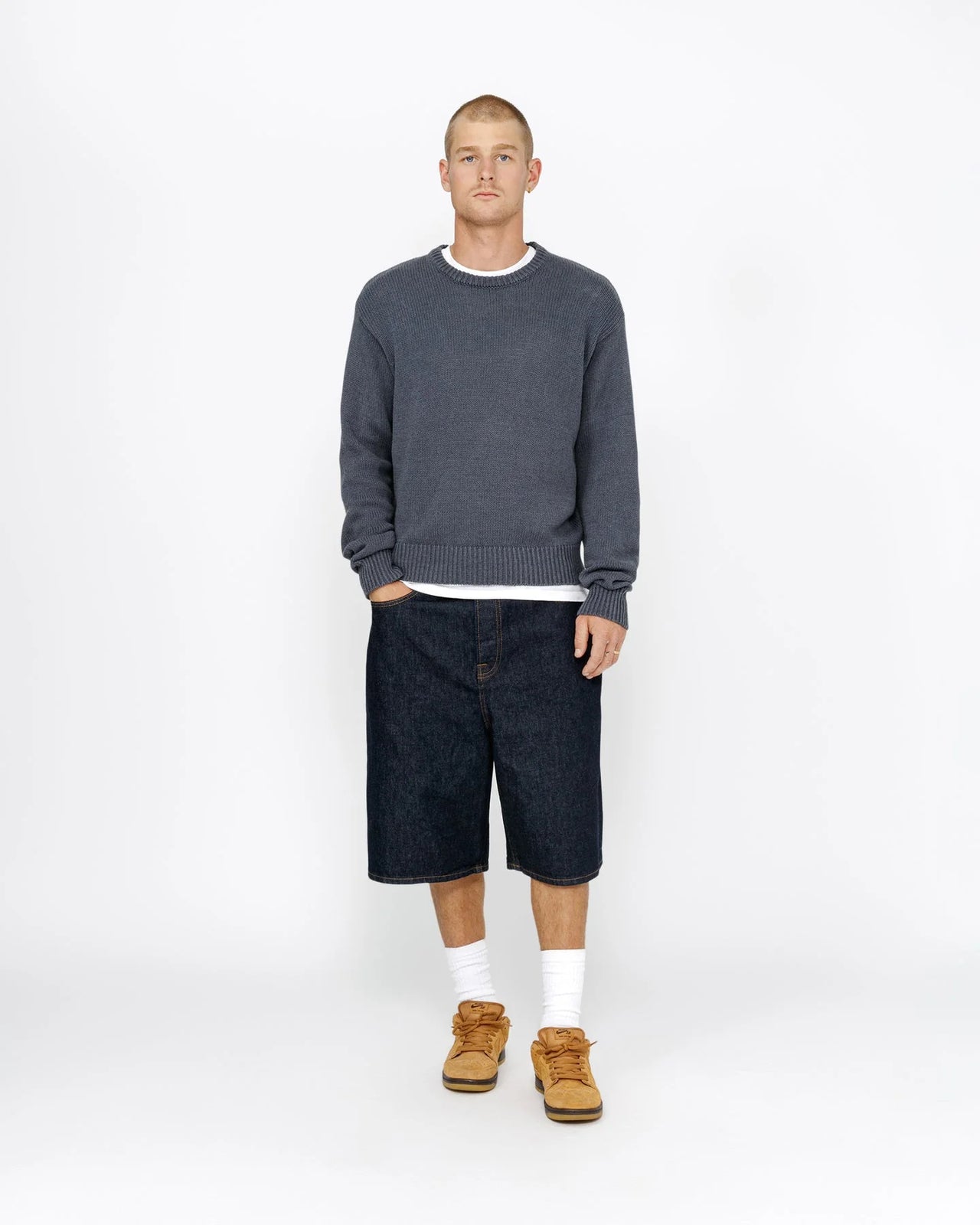 Stussy Surfman Icon Cotton Linen Crew Dusty Blue