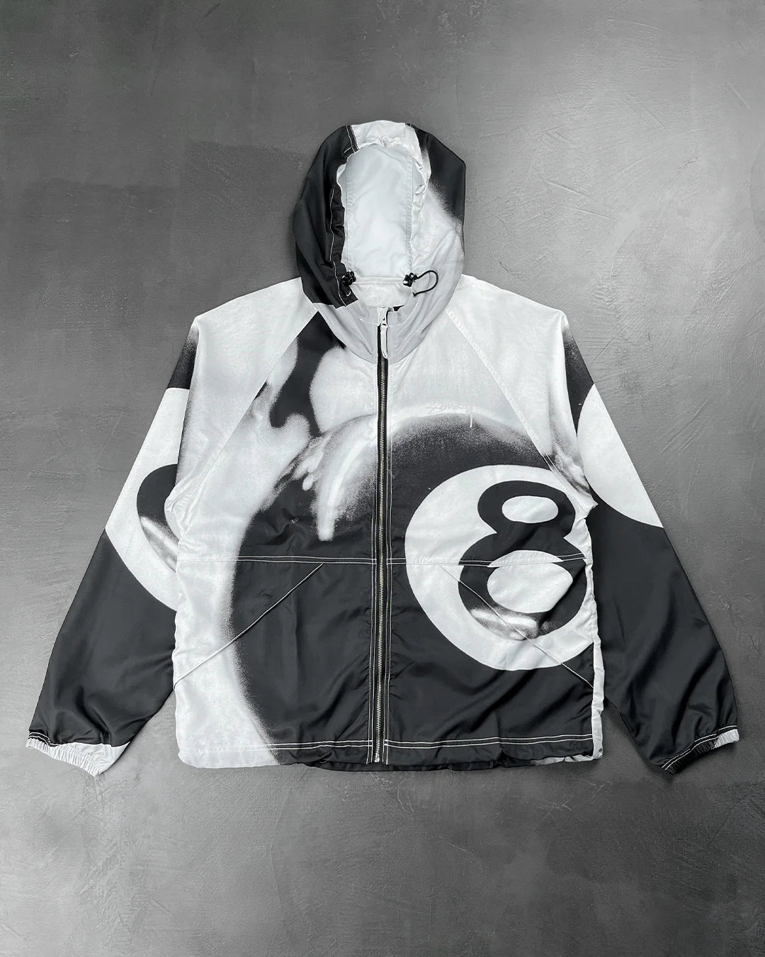 STUSSY 8 BALL BEACH SHELL JACKET GRAYSCALE