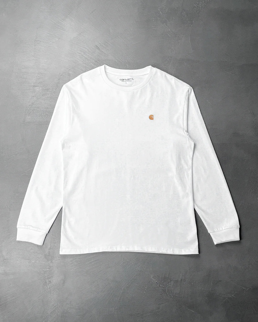 Carhartt WIP Chase Golden Logo Long Sleeve White