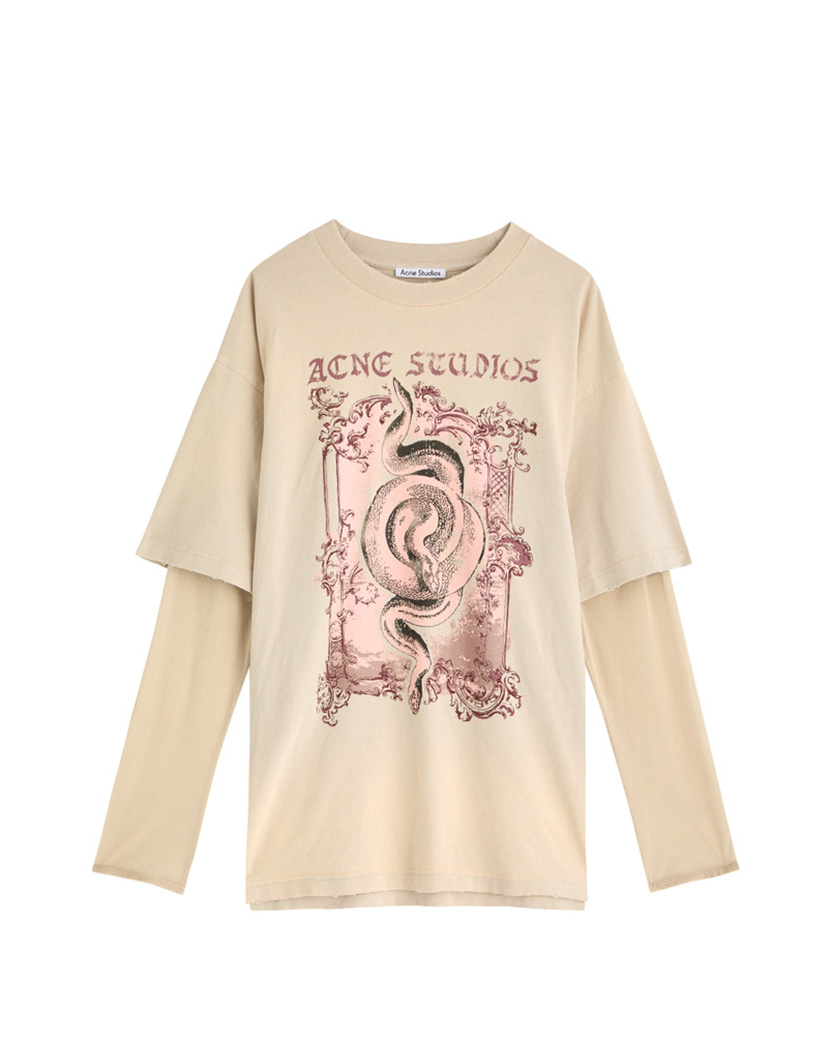 Acne Studios Layered Print T-Shirt Faded Grey
