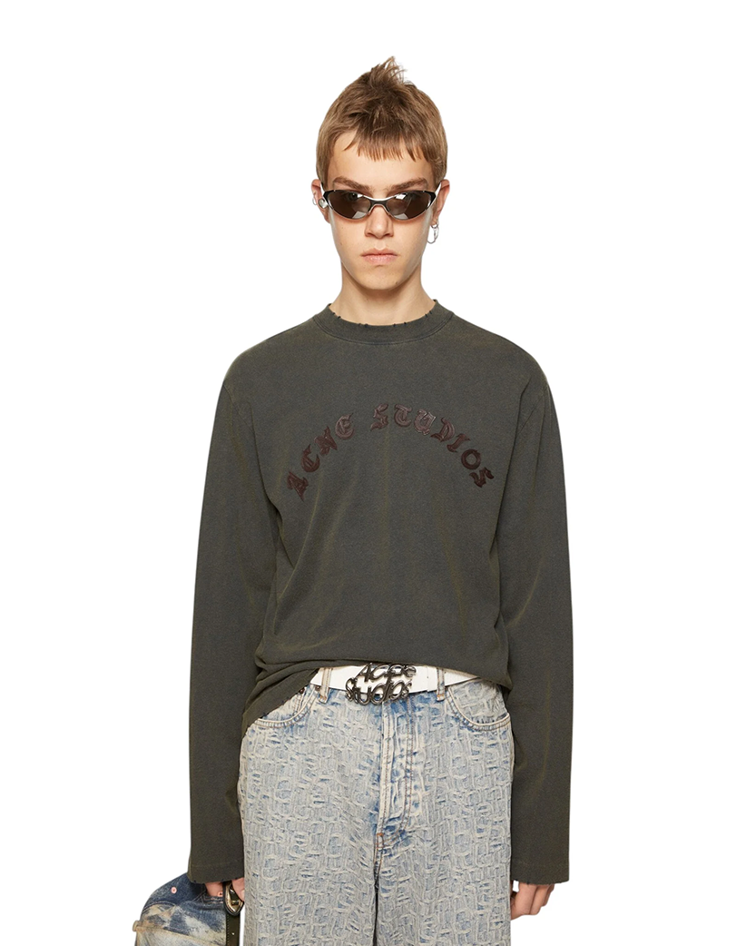 Acne Studios Distressed Appliqued Cotton-Jersey T-Shirt Grey