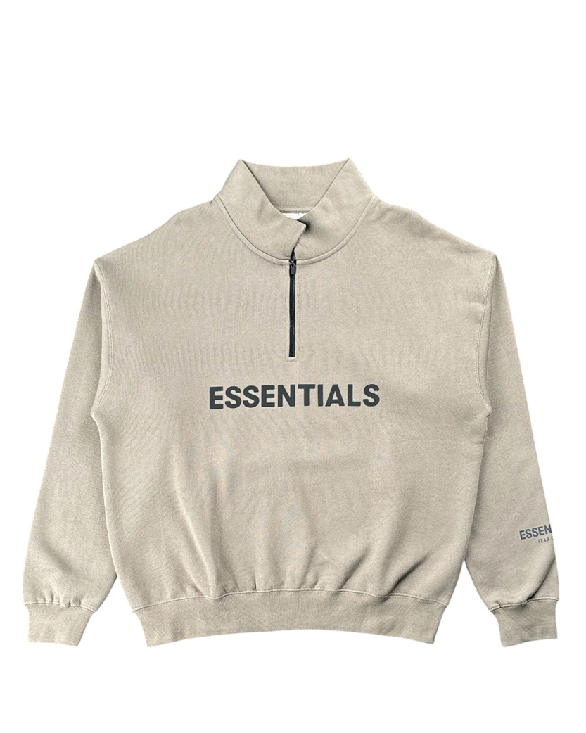 Fear Of God Essentials Front Logo Half Zip Sweat Cement
