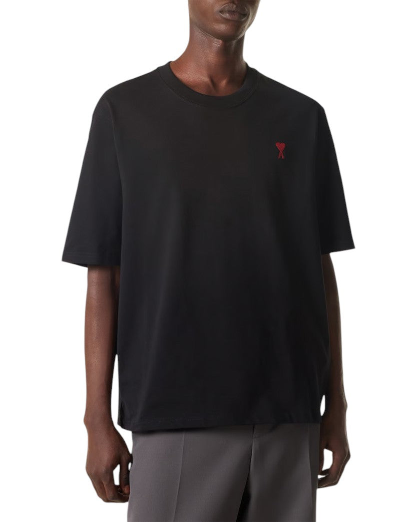 AMI Paris Logo Embroidered Cotton Jersey T-Shirt Black