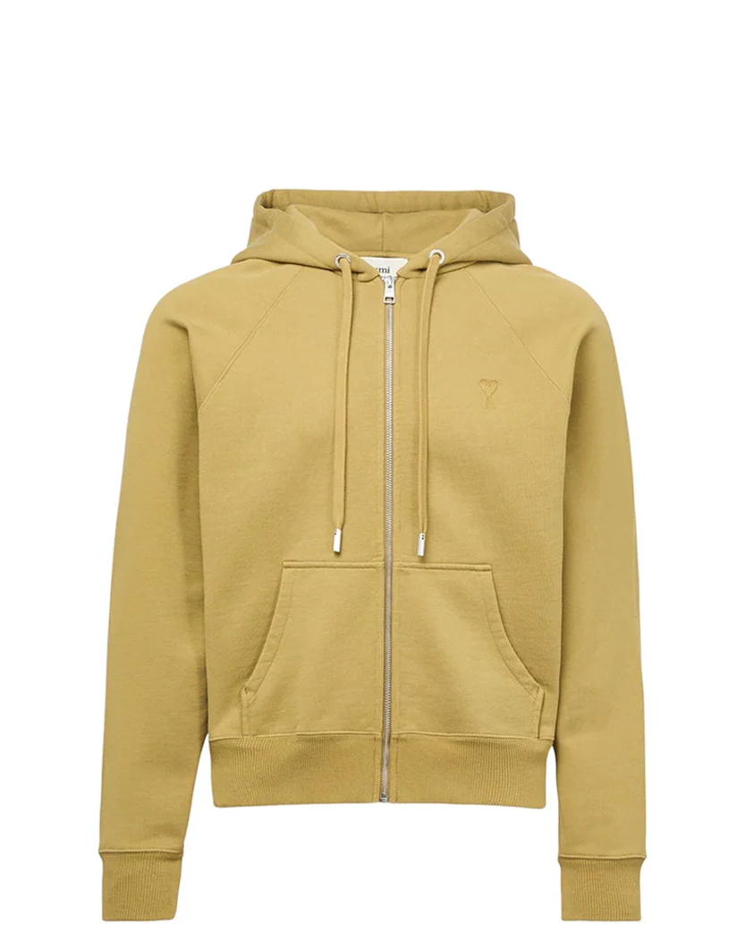AMI Paris Ami De Coeur Small Heart Zipped Hoodie Khaki