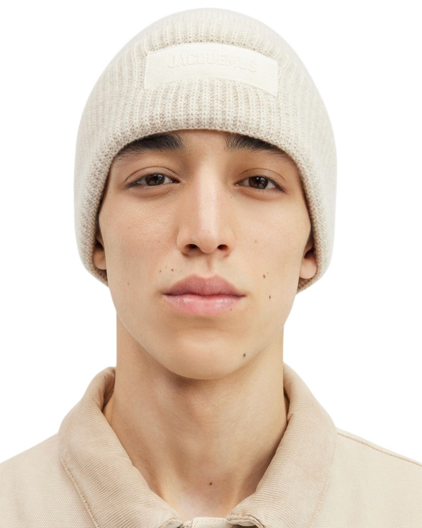 Jacquemus Le Bonnet Grosgrain Logo Beanie Natural