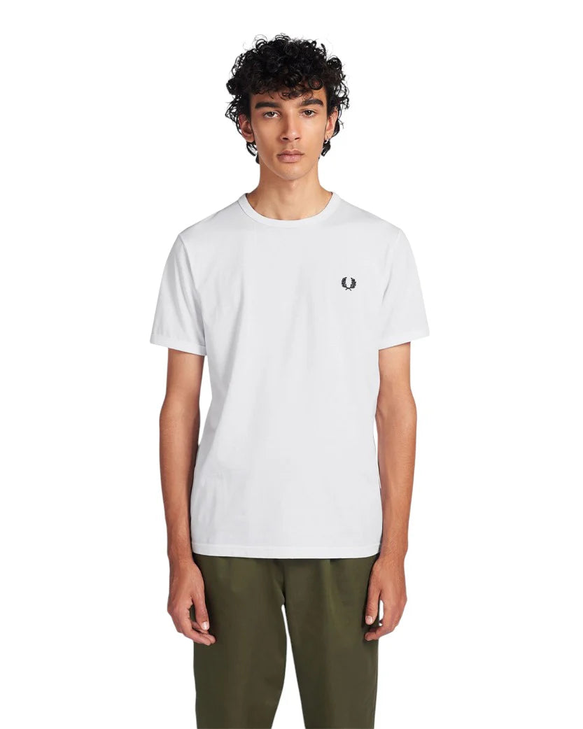 FRED PERRY Ringer T-Shirt White with Black Logo