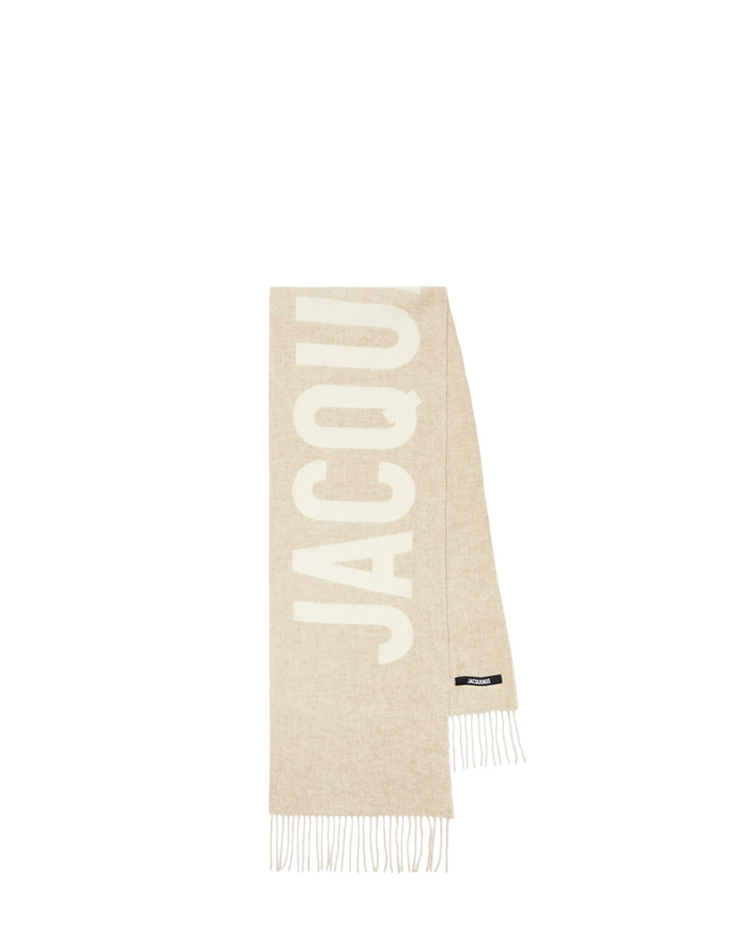 Jacquemus Logo Jacquard Fringed Edge Scarf Beige