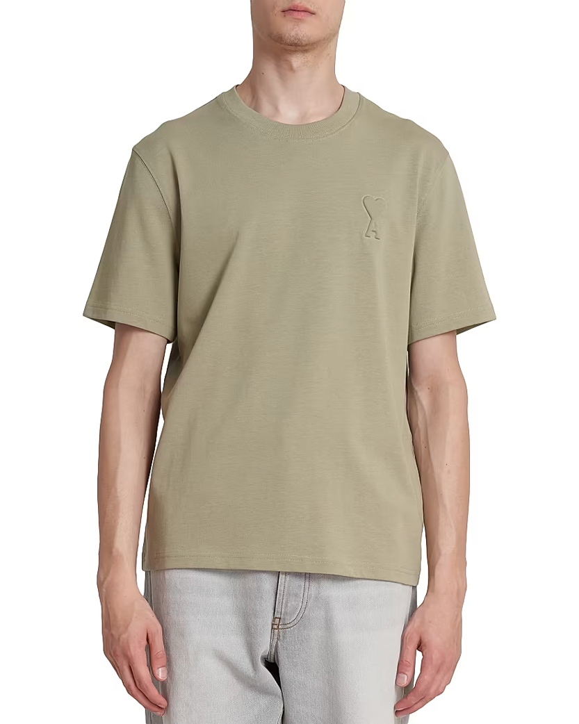 AMI Paris Ami De Coeur Embossed Heart T-Shirt Khaki