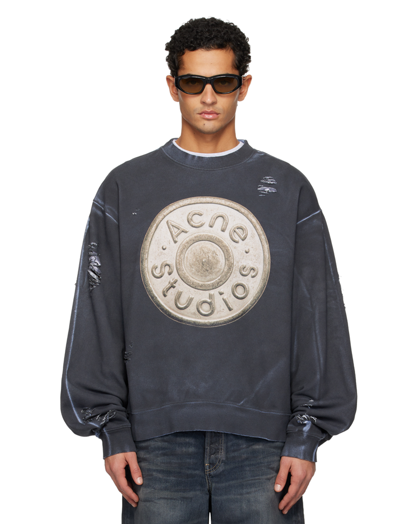 Acne Studios Button Logo Distressed Sweatshirt Black