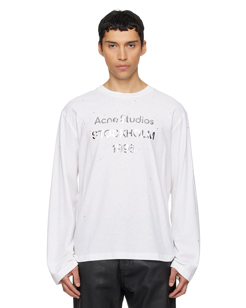 Acne Studios Rhinestone Logo Long Sleeve Optic White