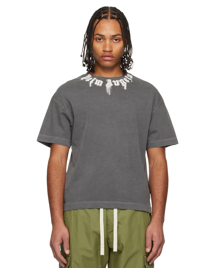Palm Angels Neck Logo Regular T-Shirt Dark Grey