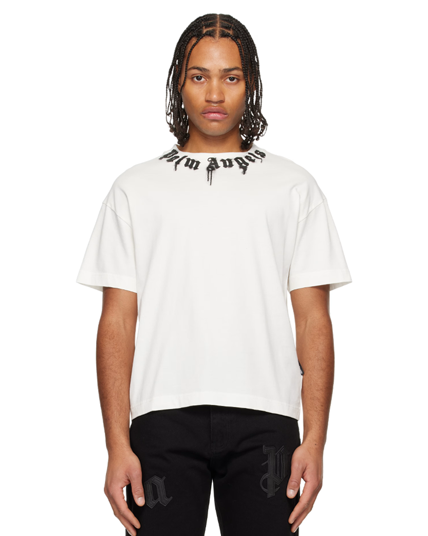 Palm Angels Neck Logo Regular T-Shirt Off White