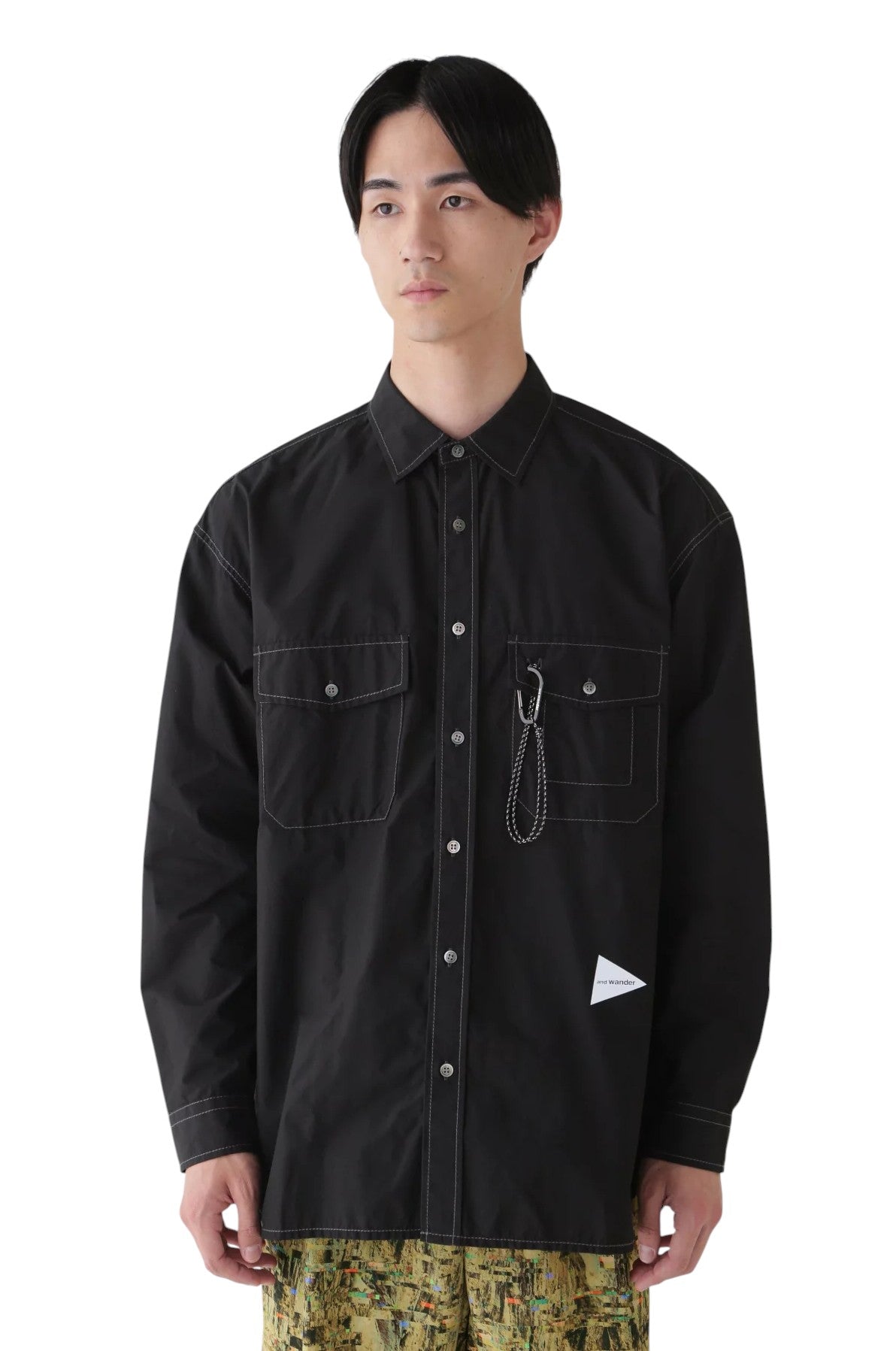 And Wander Cordura Typewriter Band Collar Shirt Black