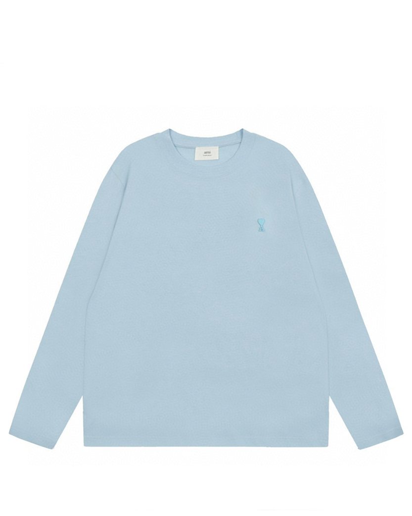 AMI Paris Ami De Coeur Tonal Small Heart Long Sleeve Light Blue
