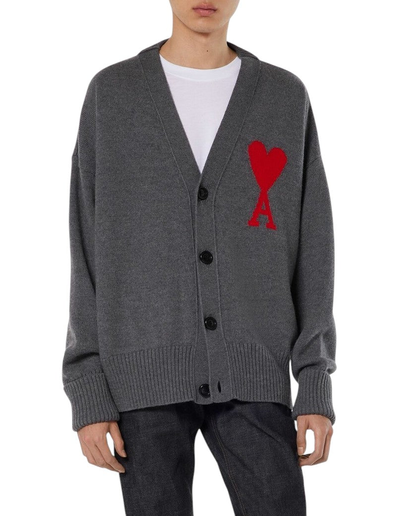 AMI Paris Ami de Coeur Oversize Cardigan Grey