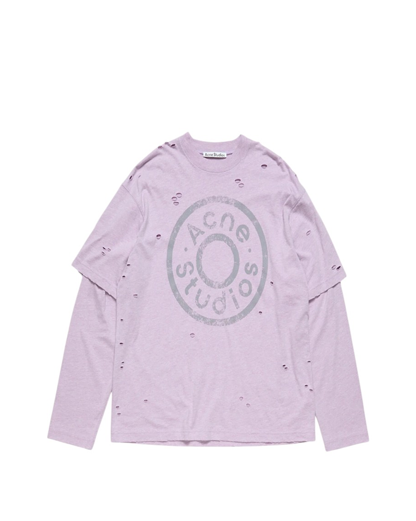 Acne Studios Distressed Logo Print Layered Long Sleeve Faded Purple