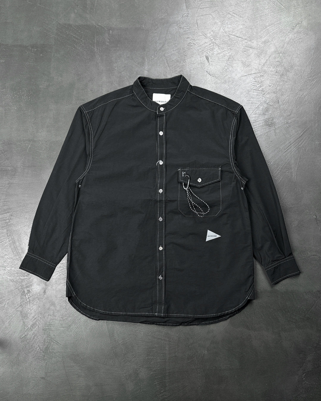 And Wander Cordura Typewriter Band Collar Shirt Black