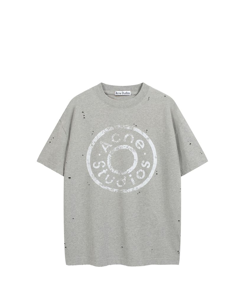 Acne Studios Distressed Logo Print T-Shirt Light Grey