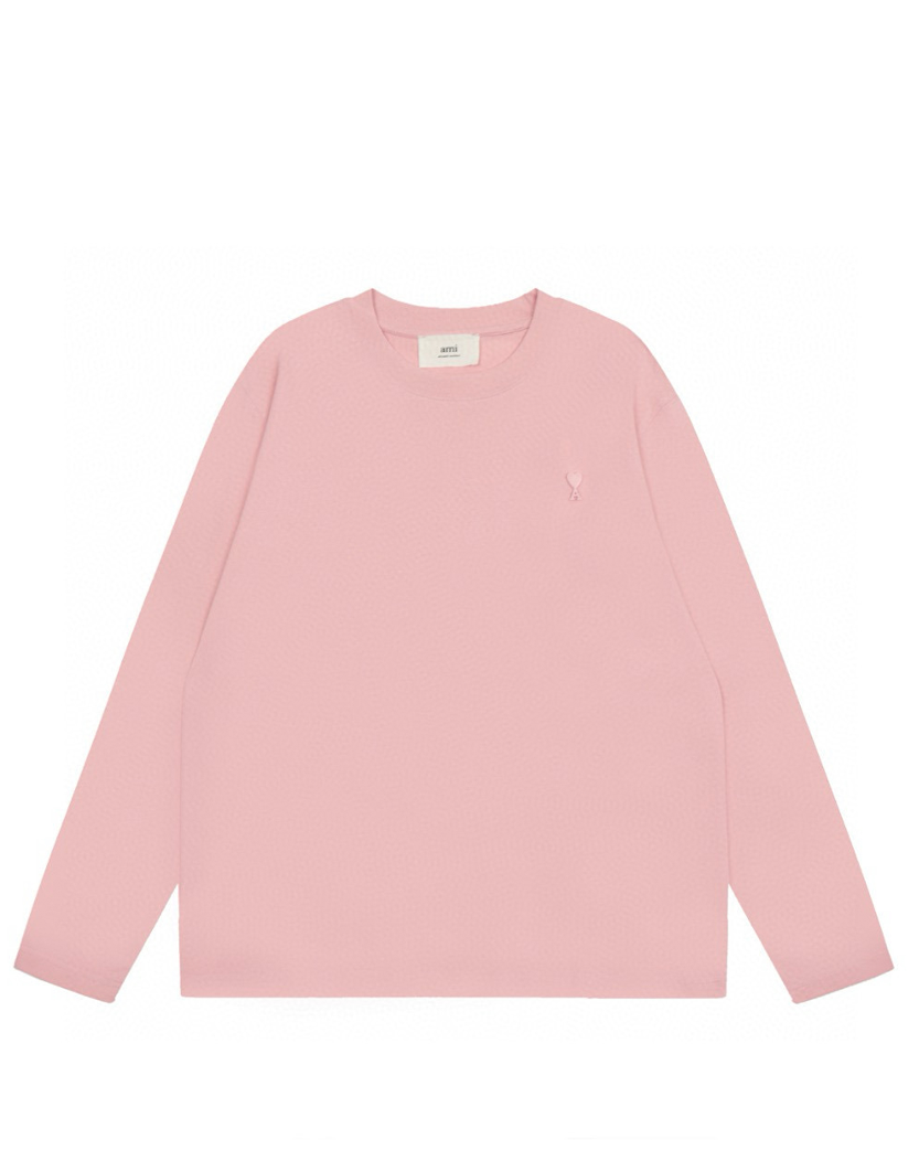 AMI Paris Ami De Coeur Tonal Small Heart Long Sleeve Light Pink