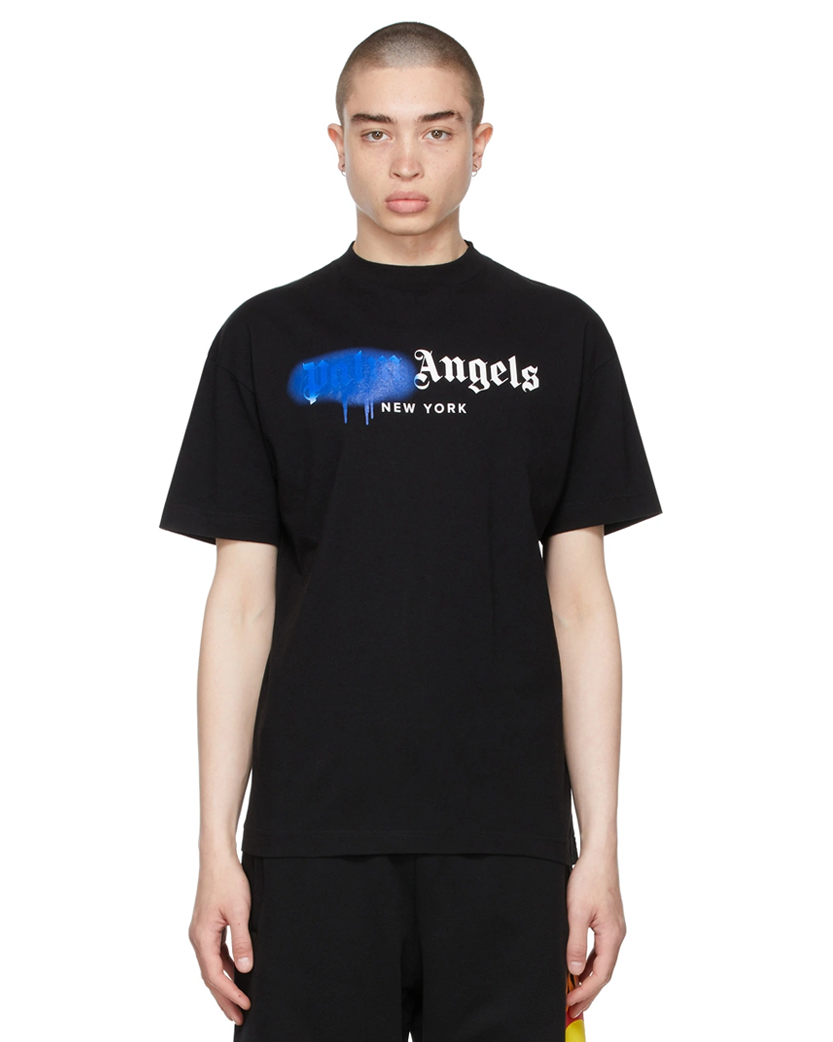 Palm Angels New York Sprayed Logo T-Shirt Black/Blue